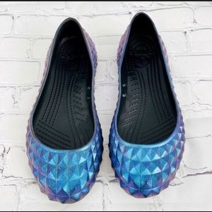 Crocs Metallic purple molded studded slip on flats size 6